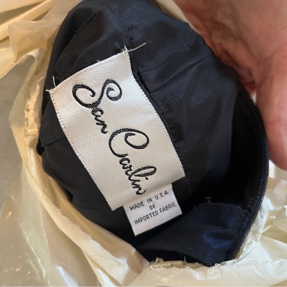 San Carlin Dresses Vintage Navy Embroidered Tulle and Iridescent Satin Maxi Gown - Picture 15 of 15